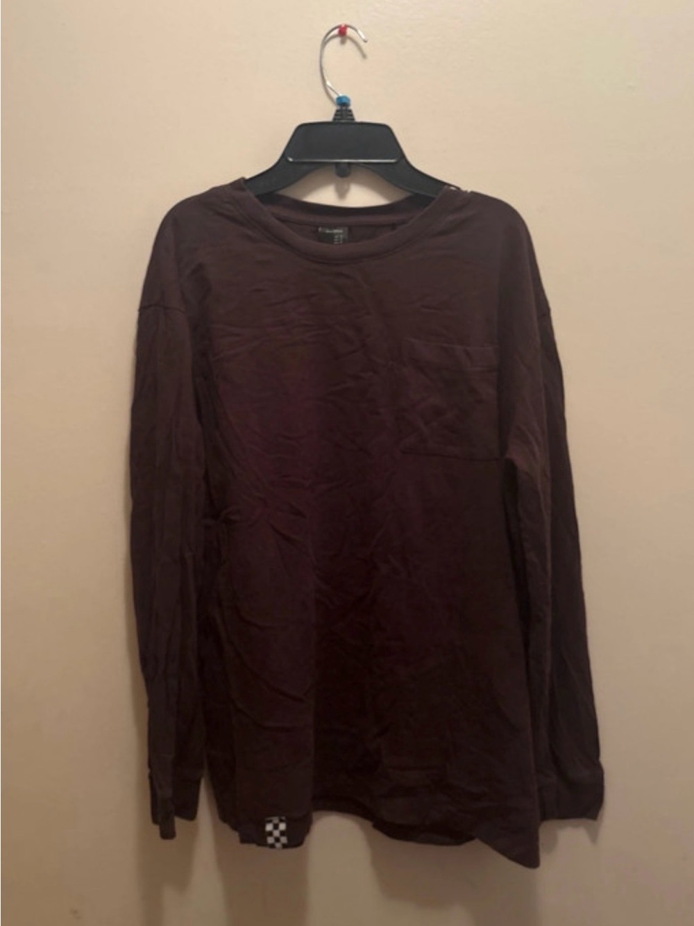Bershka Men's Long-Sleeve Crew Neck Shirt - Brown